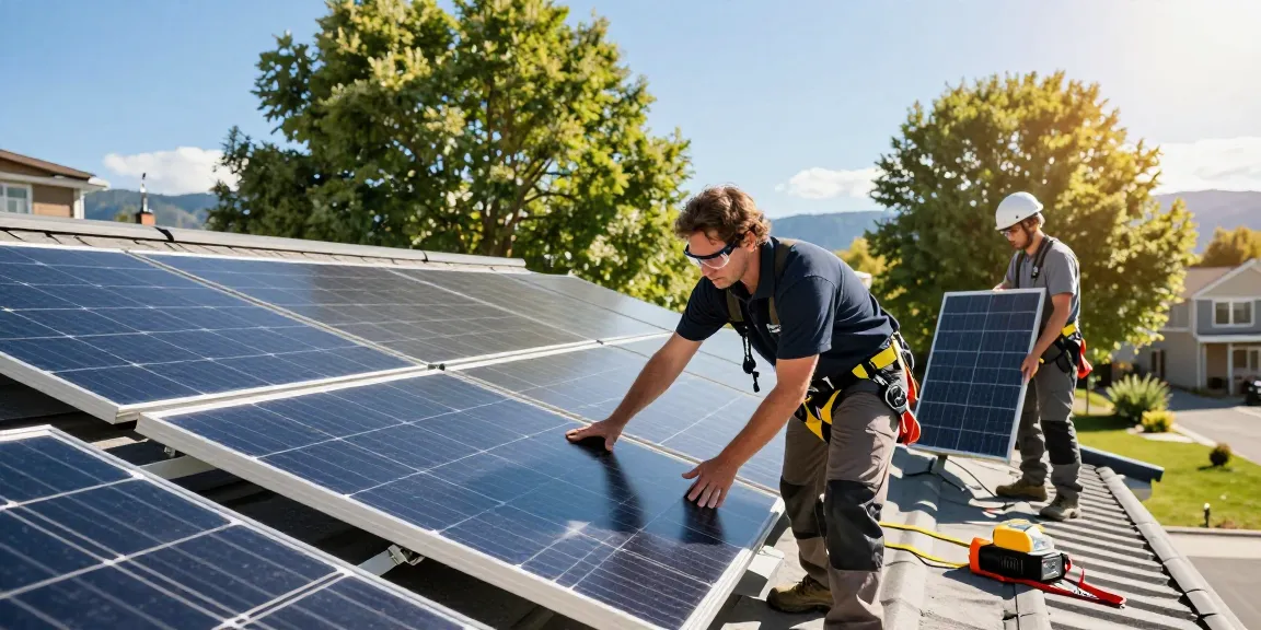 Solar installer Kelowna BC team professionally mounting solar panels on a residential rooftop.