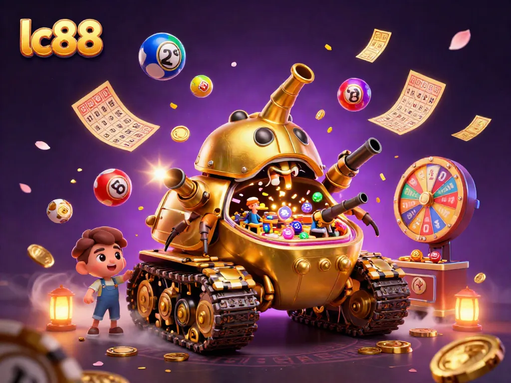 Engage in exciting gaming experiences with lc88's vibrant casino-themed 3D illustration.