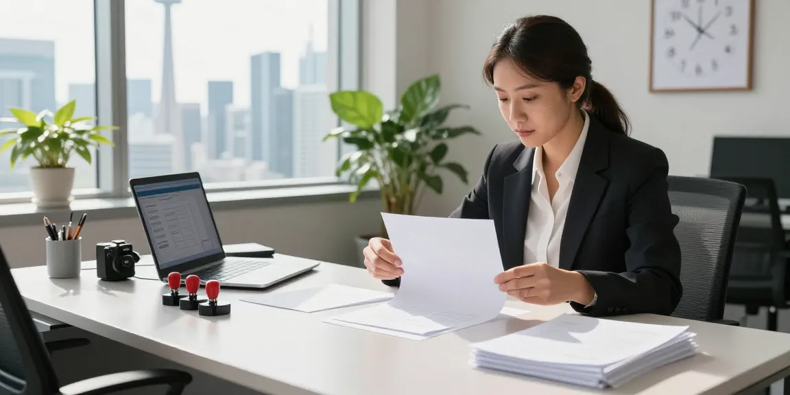 Apostille Toronto Canada expert organizing documents for same-day service in a modern office.